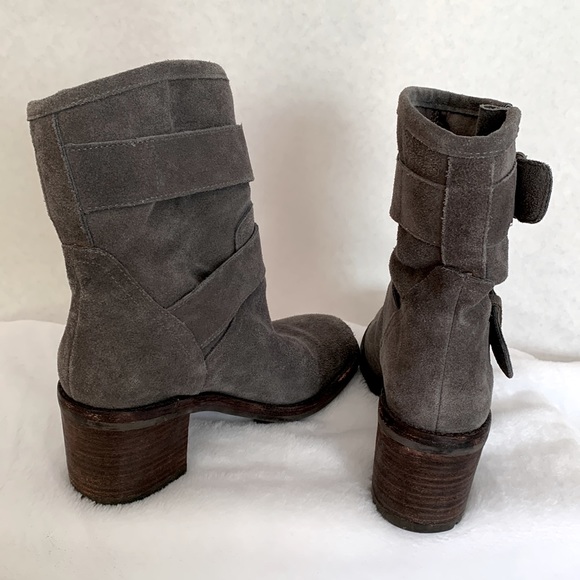 Sam Edelman Troy Grey Suede Leather Boots Size 6 Pull On Slouchy Chunky Platform - Picture 4 of 14